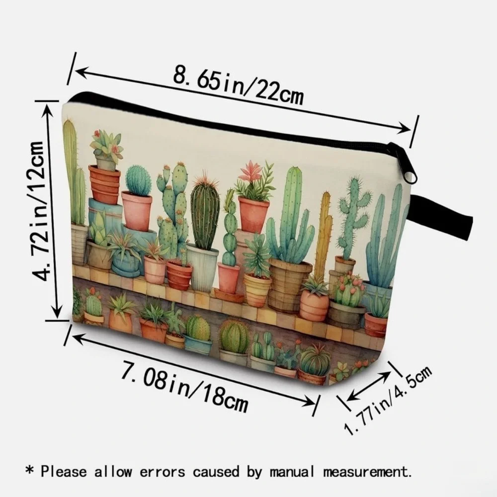 NWT Small Cactus Print Cosmetic Makeup Organizer Bag with Zipper